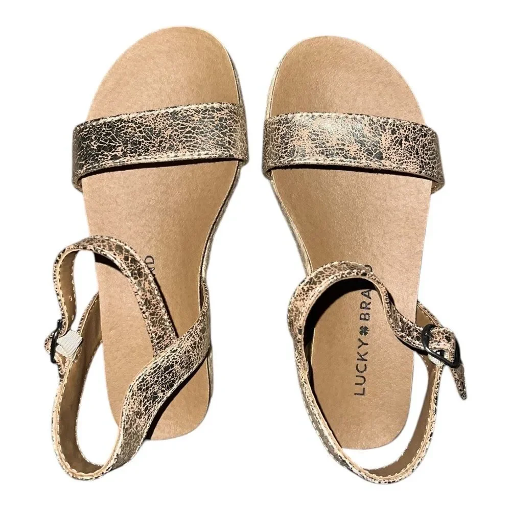 Lucky Brand Girls Gaelia Espadrille Sandals Metallic Gold Leather 13M New